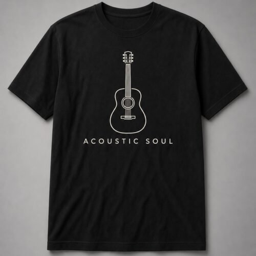 Acoustic Soul Guitar Line Art Unisex T-Shirt - Black