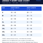 Unisex T-shirt size chart